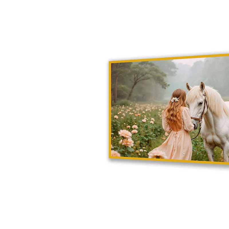 Girl & Horse Cotton Canvas Wall Art with Gold Frame media 4