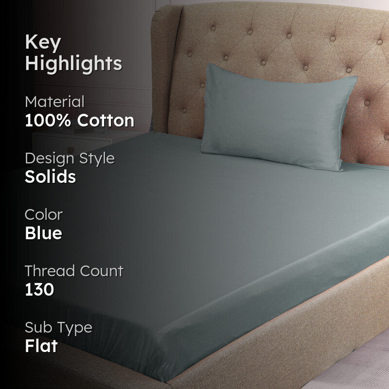 Subtle Grace Solid Cotton Bedsheet (Light Blue) - 130 TC media 2