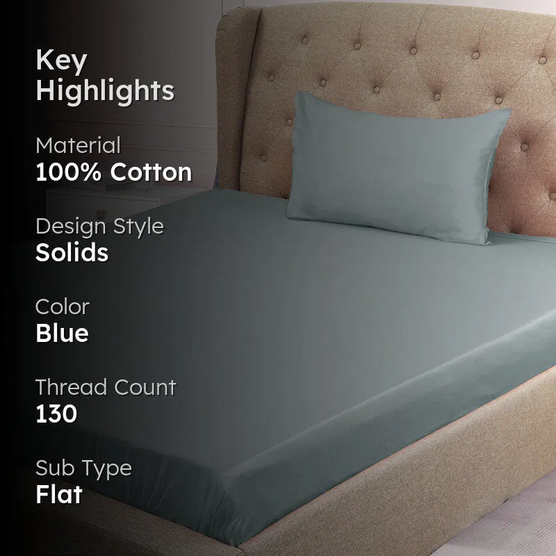 Subtle Grace Solid Cotton Bedsheet (Light Blue) - 130 TC media 2