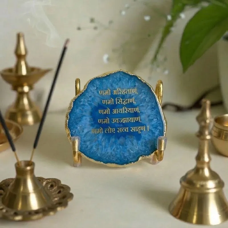 Namokar Handcrafted Agate Religious Accent - Blue media 3