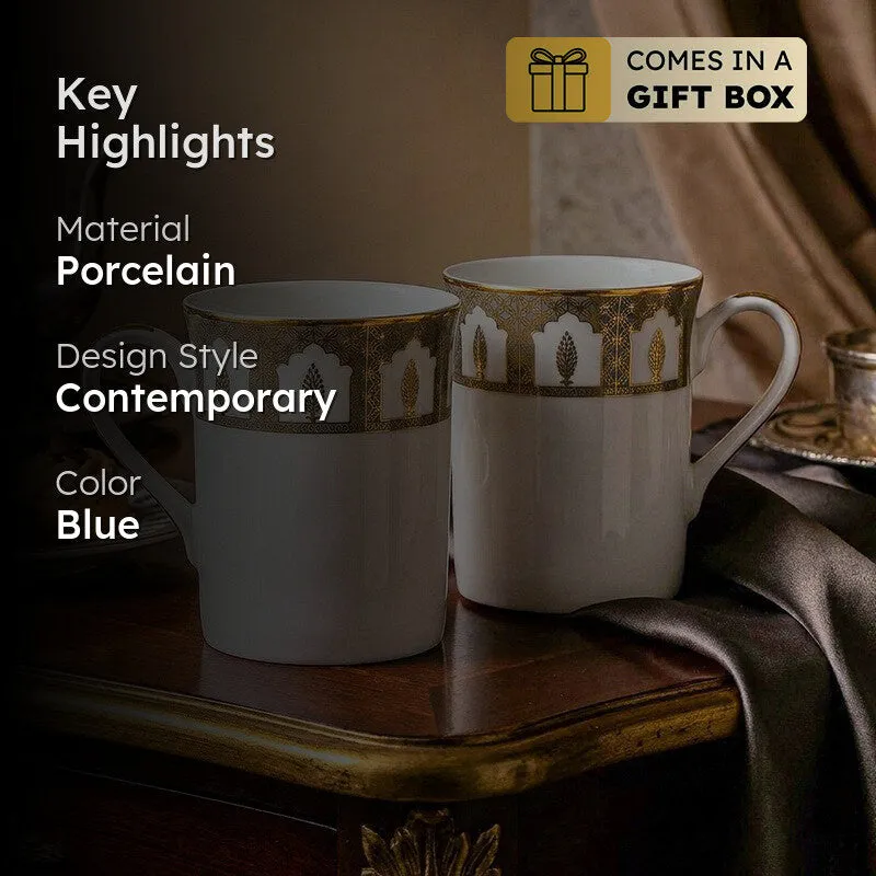 Gilded Chinar 24k Gold Brushed Porcelain Coffee Mug (300 mL Each) - Set of Two media 2