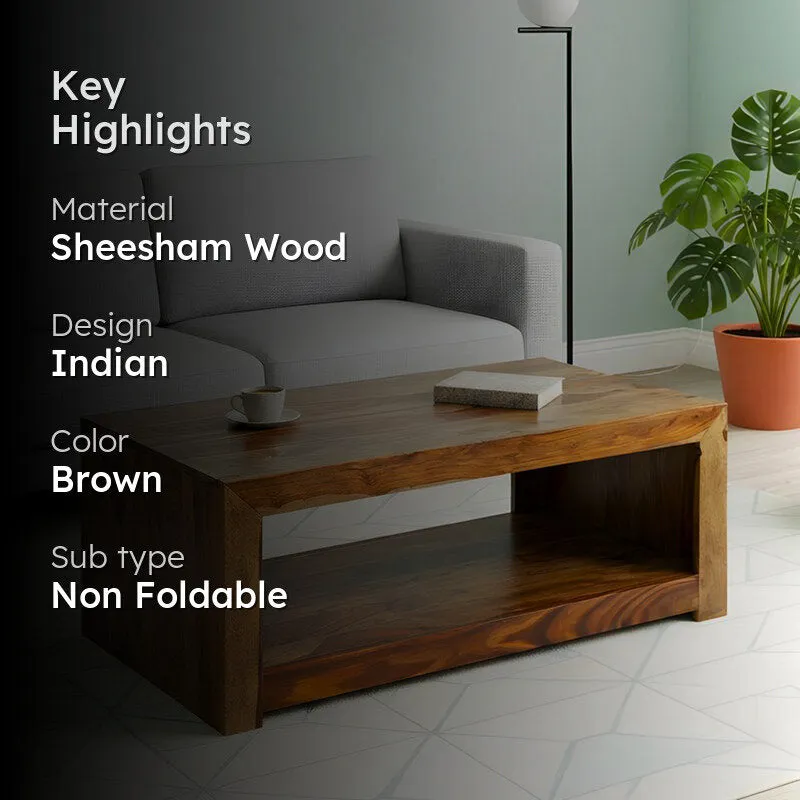 Borvon Sheesham Wooden Center Table - Light Brown media 2