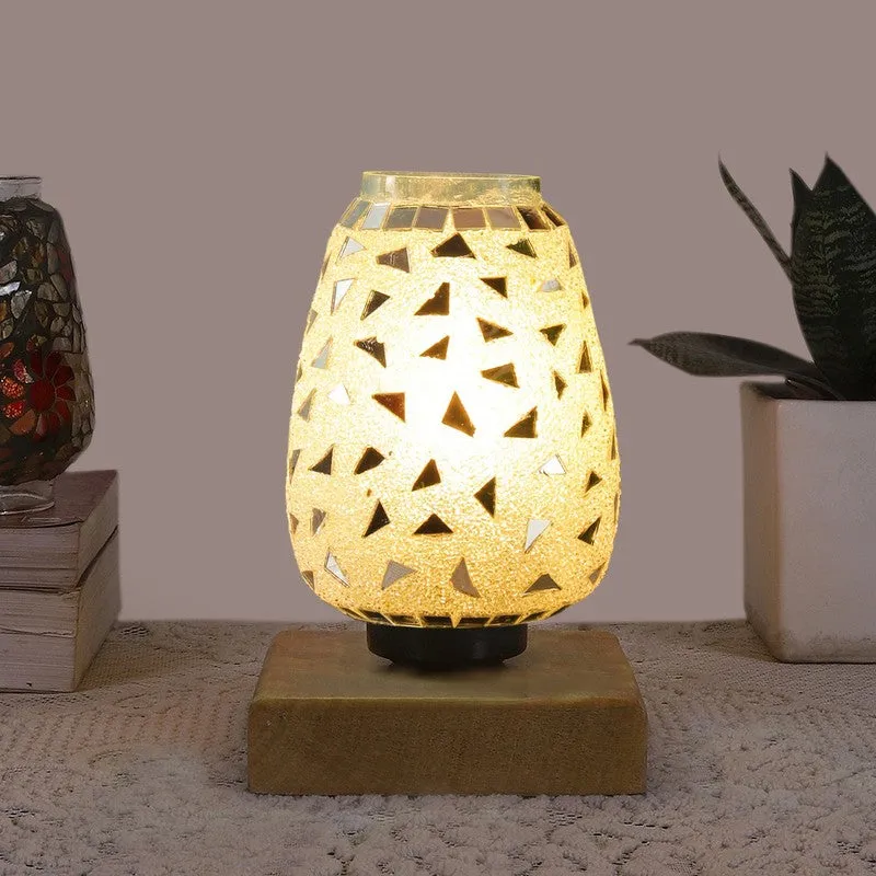 Mosaicelle Mosaic Glass Table Lamp With Wooden Base - Silver media 3