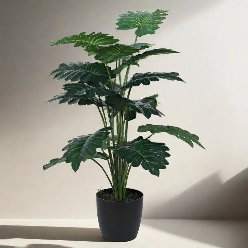 Faux Mini Philodendron Silk Artificial Plant With Black Plastic Pot - 2.13 ft media 3