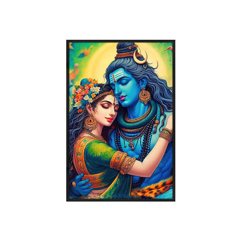 Shiva Shakthi Wall Painting With Frame media 4