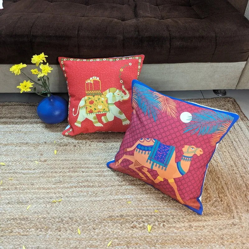 Royal Elephant & Camel Print Cushion Cover - Set Of Two media 3