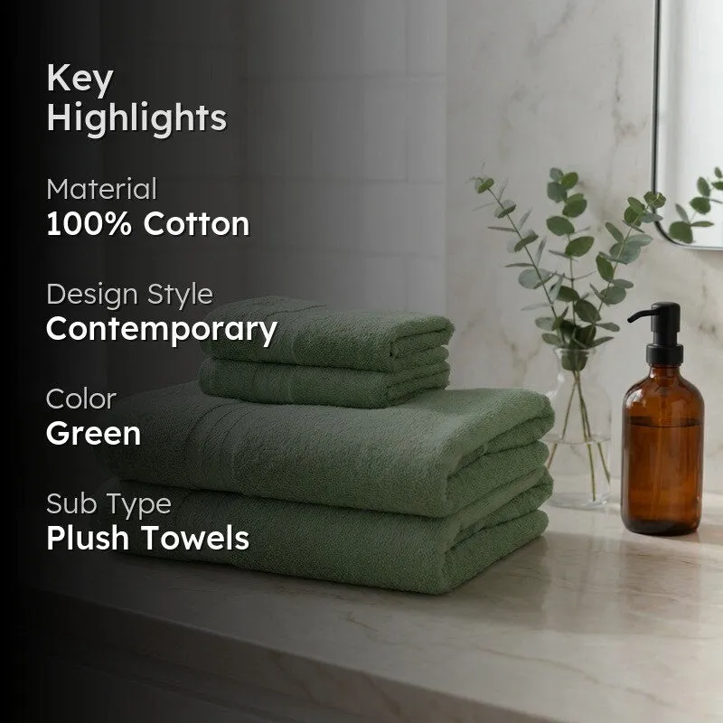 PlushAura Cotton Towel Sets (Olive) - Set of Four media 2