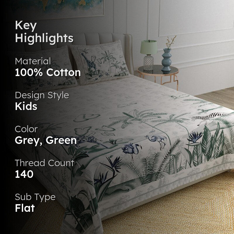Treasure Island Tales Kids Cotton Bedsheet (Grey & Green) - 140 TC media 2