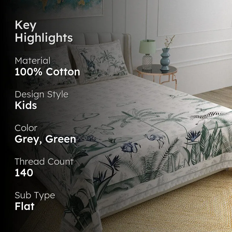 Treasure Island Tales Kids Cotton Bedsheet (Grey & Green) - 140 TC media 2