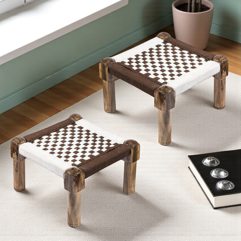 Hexon Sheesham Wooden Stools (Brown) - Set Of Two
