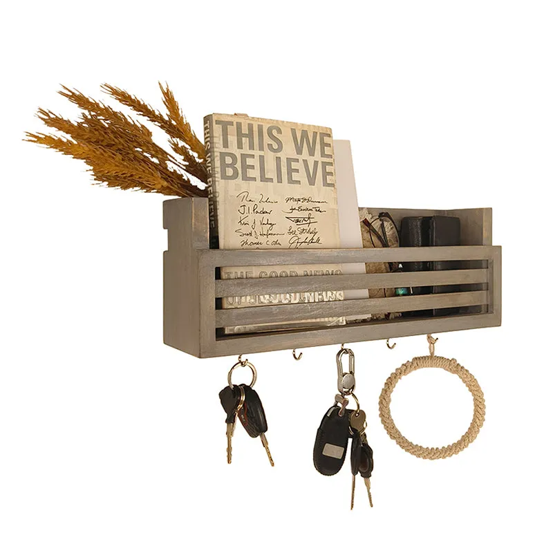 Chhatri Wooden Wall Shelf Organiser with Key Holders media 6