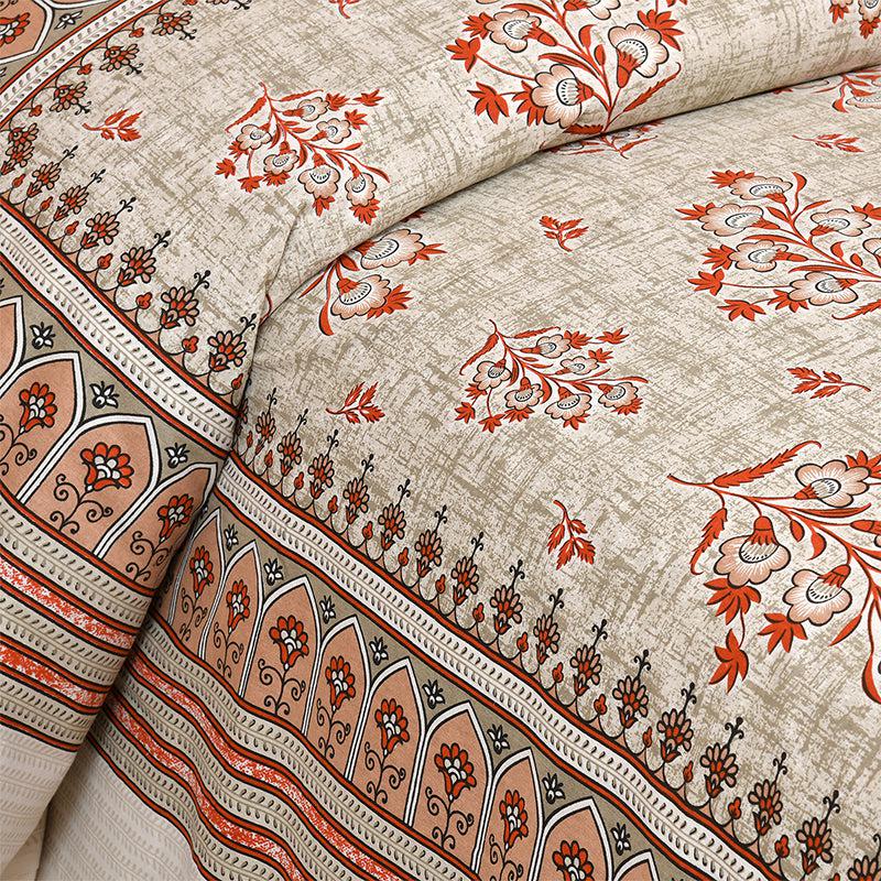 Lambo Ethnic Cotton Bedsheet (Beige,Red) - 180 TC media 3