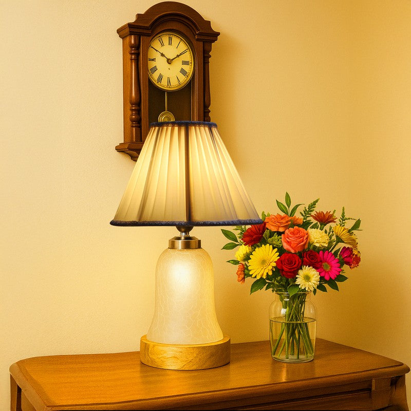 Zoravelle Pleated Wooden Table Lamp - OffWhite