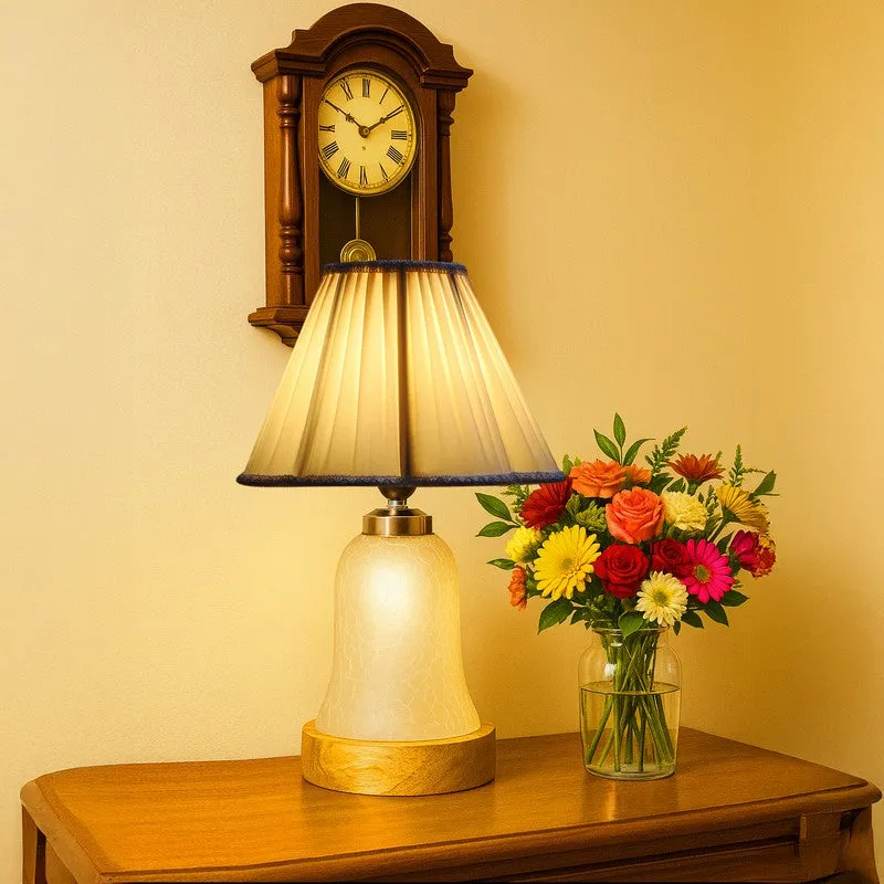 Zoravelle Pleated Wooden Table Lamp - OffWhite media 1