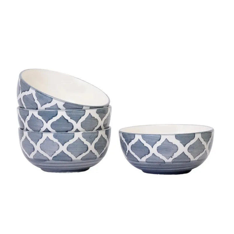 Savito Ceramic Snack Bowls (White,Blue, 200 mL Each) - Set Of Four media 5