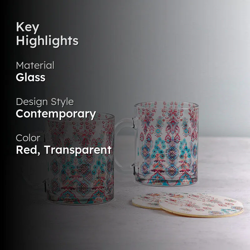 India Circus Petal Mist Glass Mug With Coaster (325 mL Each) - Four Piece Set media 2