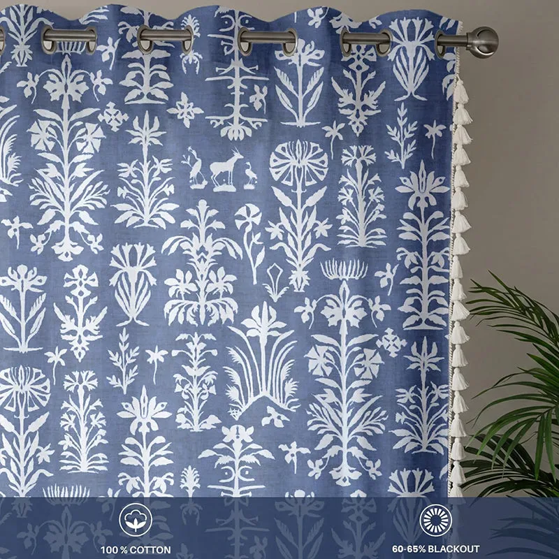 Urban Space Twigs Semi Sheer Curtain - Indigo Blue media 3