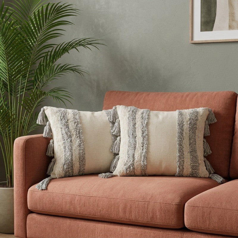 Tuft Bliss Tufted Cotton Cushion Cover - Set of Two - 18 x 18 inches