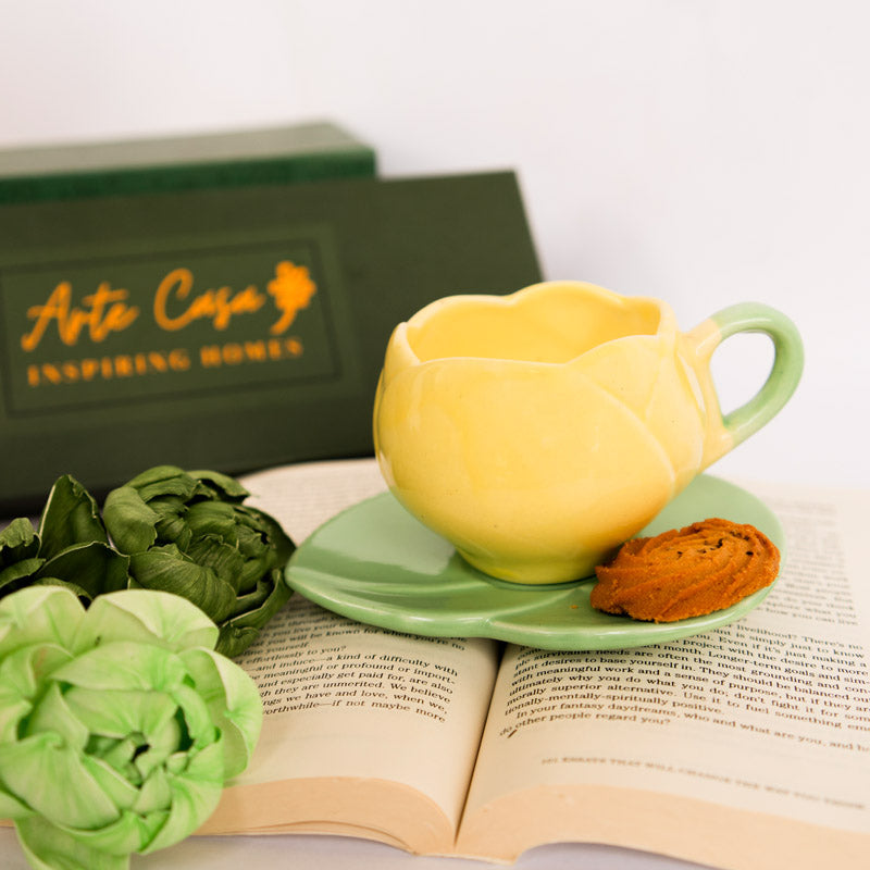 Tulip Glaze Yellow & Green Mug & Saucer (300 Ml) - Two Piece Set media 3