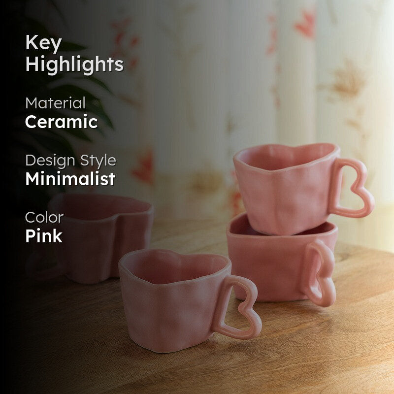 Heart Ceramic Coffee Mug (250 mL Each) - Set Of Four media 2
