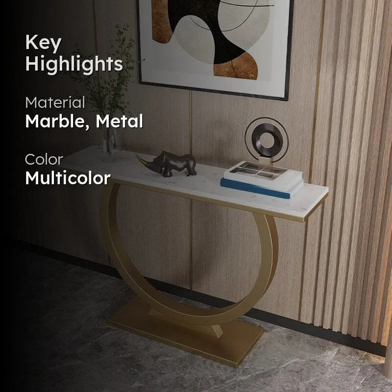 Contemporary Metal Console Table with Marble Top (Gold) - Large media 2