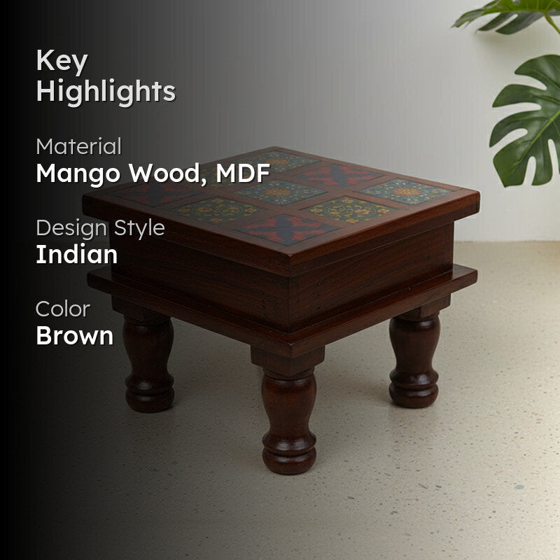 Athangudi Mango Wood & MDF Stool - 8 inch media 2