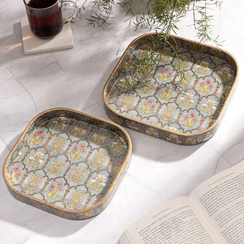 Fleur Jharokhas Square Serving Tray - Set Of Two media 1