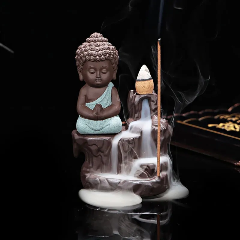 Baby Buddha Monk Smoke Fountain - Green & Brown media 1
