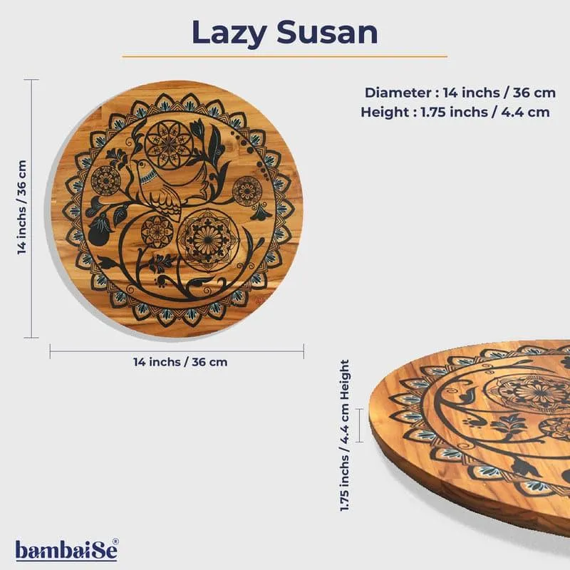 Lora Mandala Teak Wood Rotating Platter media 8