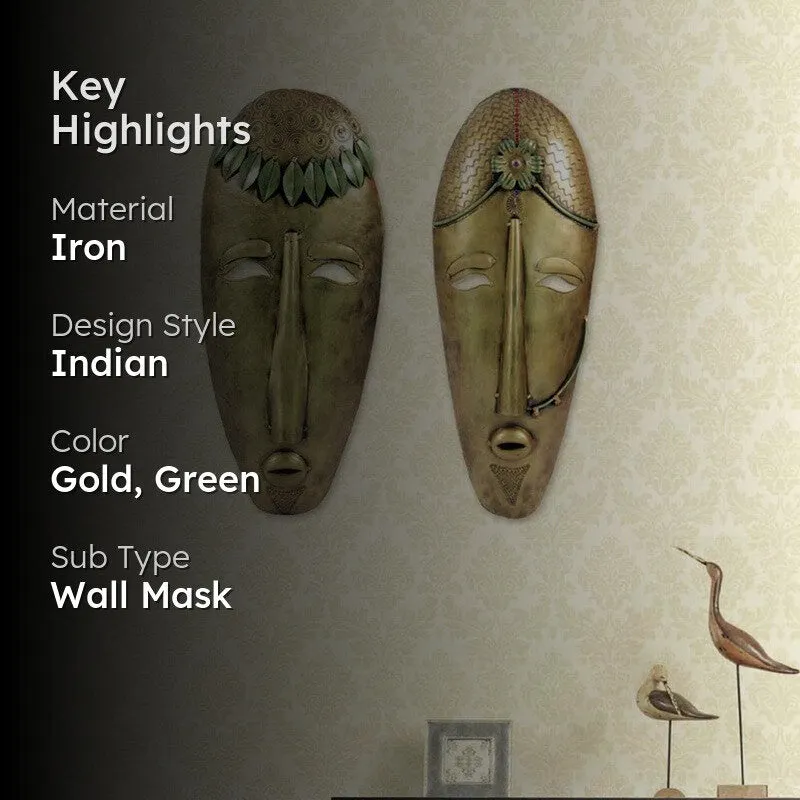 Tribal Mask Pair Iron Wall Accents - Set Of Two media 2