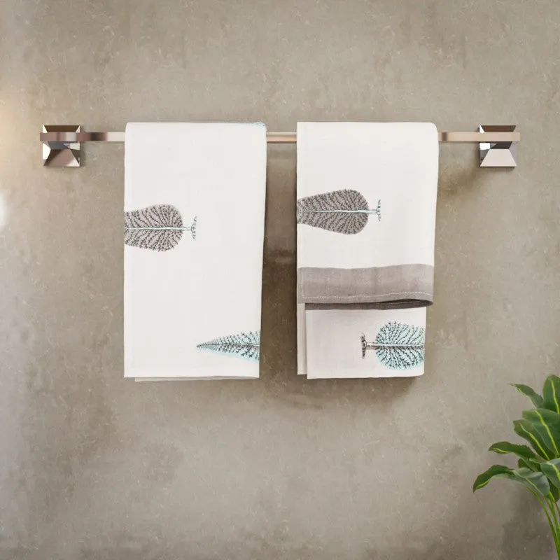 Palm Whisper Cotton Hand Towel (Blue) - Set Of Two media 3