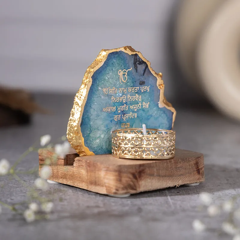 Agate Onkar Mantra Tea Light Holder - Blue media 1