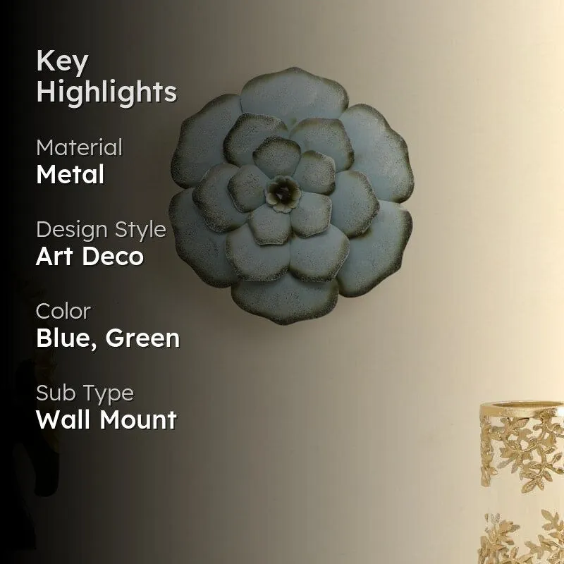 Rose Bloom Metal Wall Accent- Blue media 2