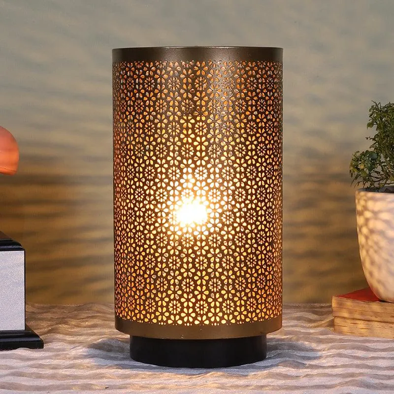 Navya Metal Table Lamp With Black Base - Gold media 1