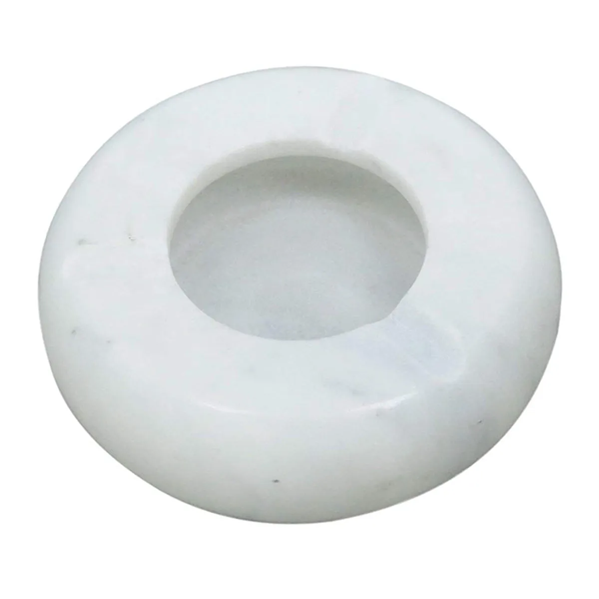Angled view of a polished white marble ash tray