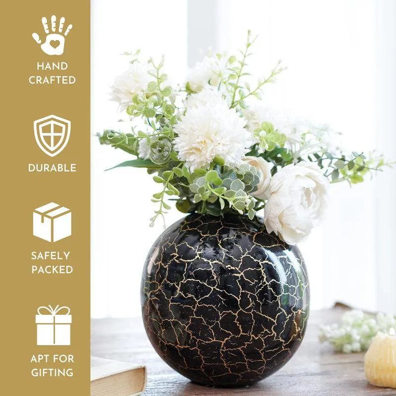 Manva Crackled Ball Vase (Black) - Large media 6
