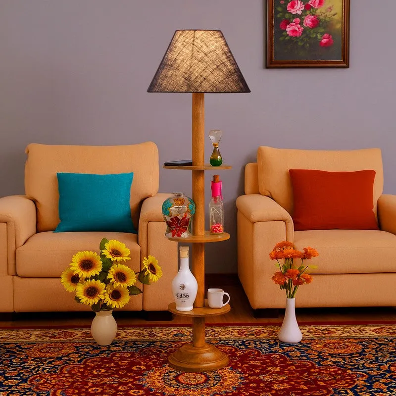 Vintage Glow Light Wooden Floor Lamp - Blue media 3