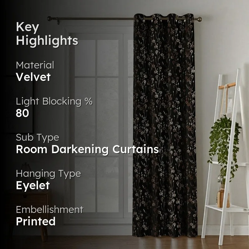 Glow Touch Printed Velvet Curtain - Black,Gold media 2
