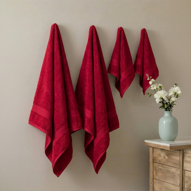 Monte Carlo Soft Hush Pure Cotton Towel Sets (Red) - Set of Four - Bundles