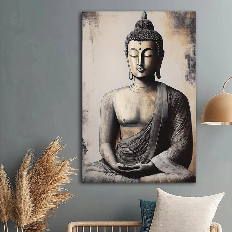 Serene Meditation Poly Canvas Wall Painting - Grey