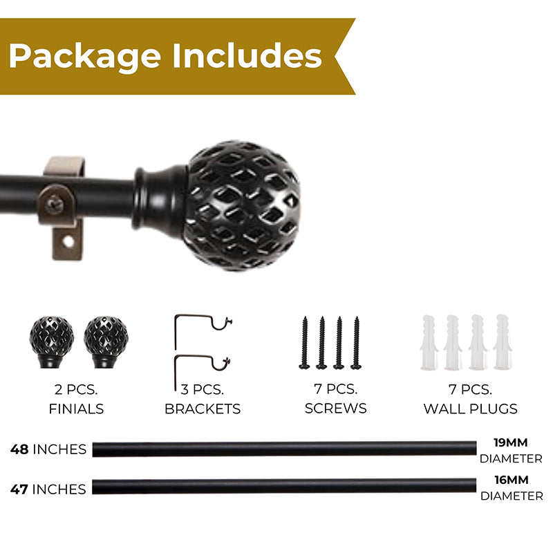 Ornetta Extendable 1" Single Curtain Rod With Round Finial & Brackets (Black) media 5