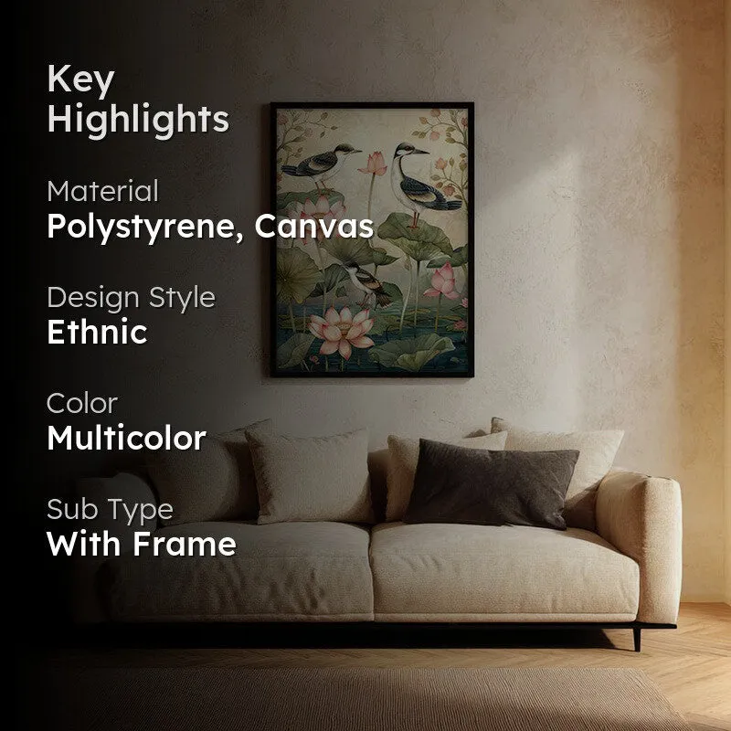 Lotus Pond Canvas Wall Painting With Black Frame media 2