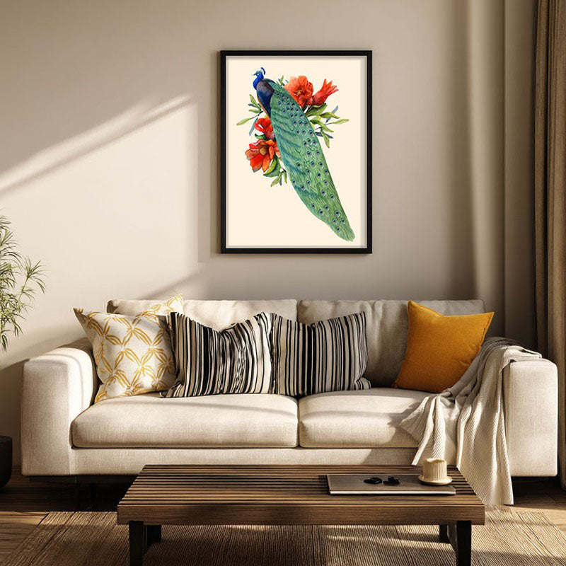 Flowers & Peacock Archival Paper Wall Art With Frame
