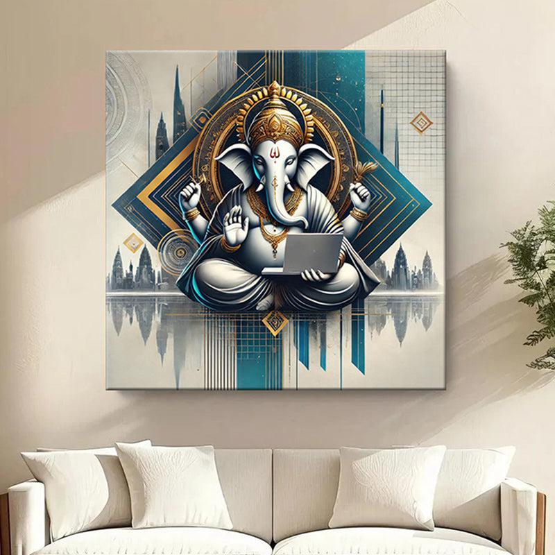Uchhista Ganapati Poly Canvas Wall Painting