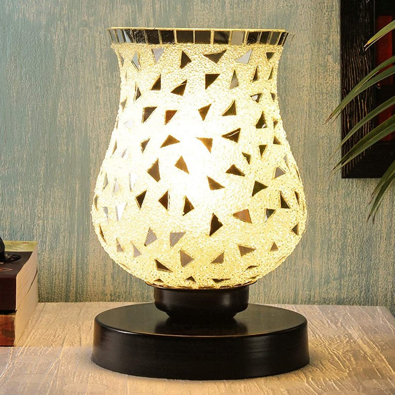 Blazeira Mosaic Glass Table Lamp With Wooden Base - Multicolor