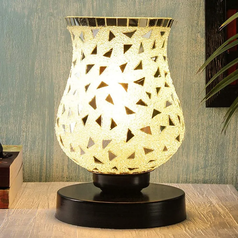 Blazeira Mosaic Glass Table Lamp With Wooden Base - Multicolor media 1
