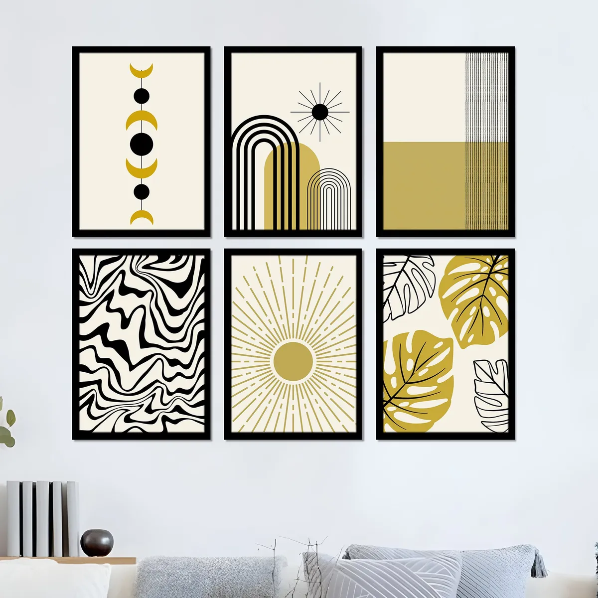 Solvia Sun Inspired Abstract Wall Painting With Frame - Set Of Six media 5
