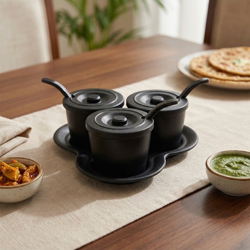 Trio Melamine Condiment Set (Black) - Ten Piece Set - 210 mL