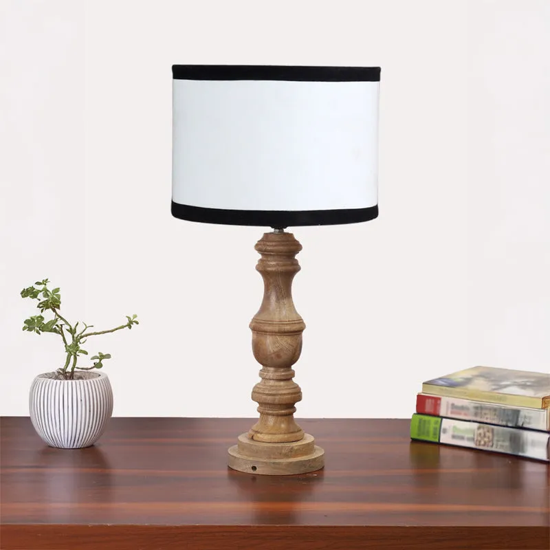 Cotin I Stripe Carve Wooden Table Lamp - White,Brown media 3
