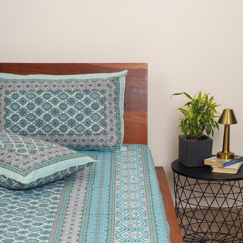 Neelambari Jaipuri Cotton Bedsheet (Sky Blue) - 144 TC media 4